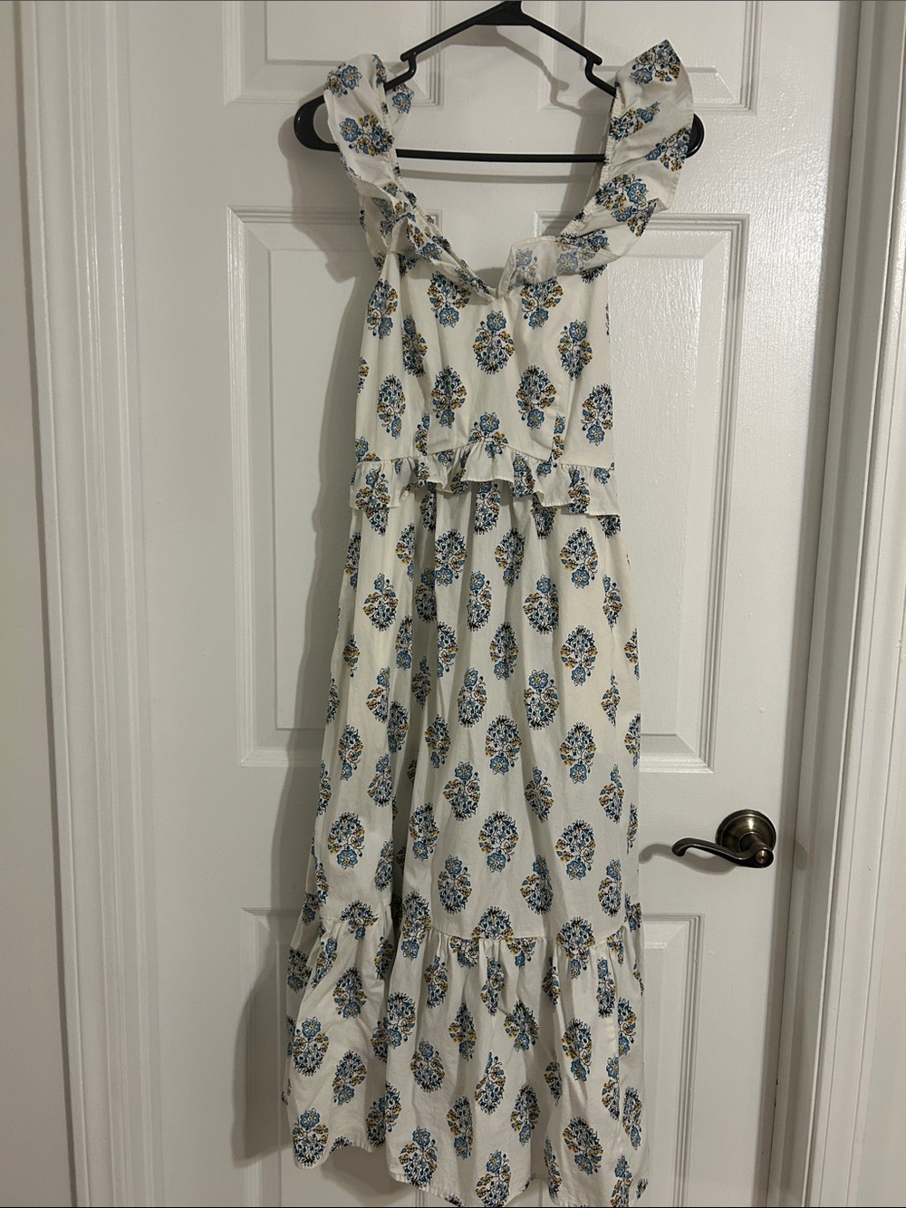 J. Crew Factory White Maxi Dress with Blue Floral Print